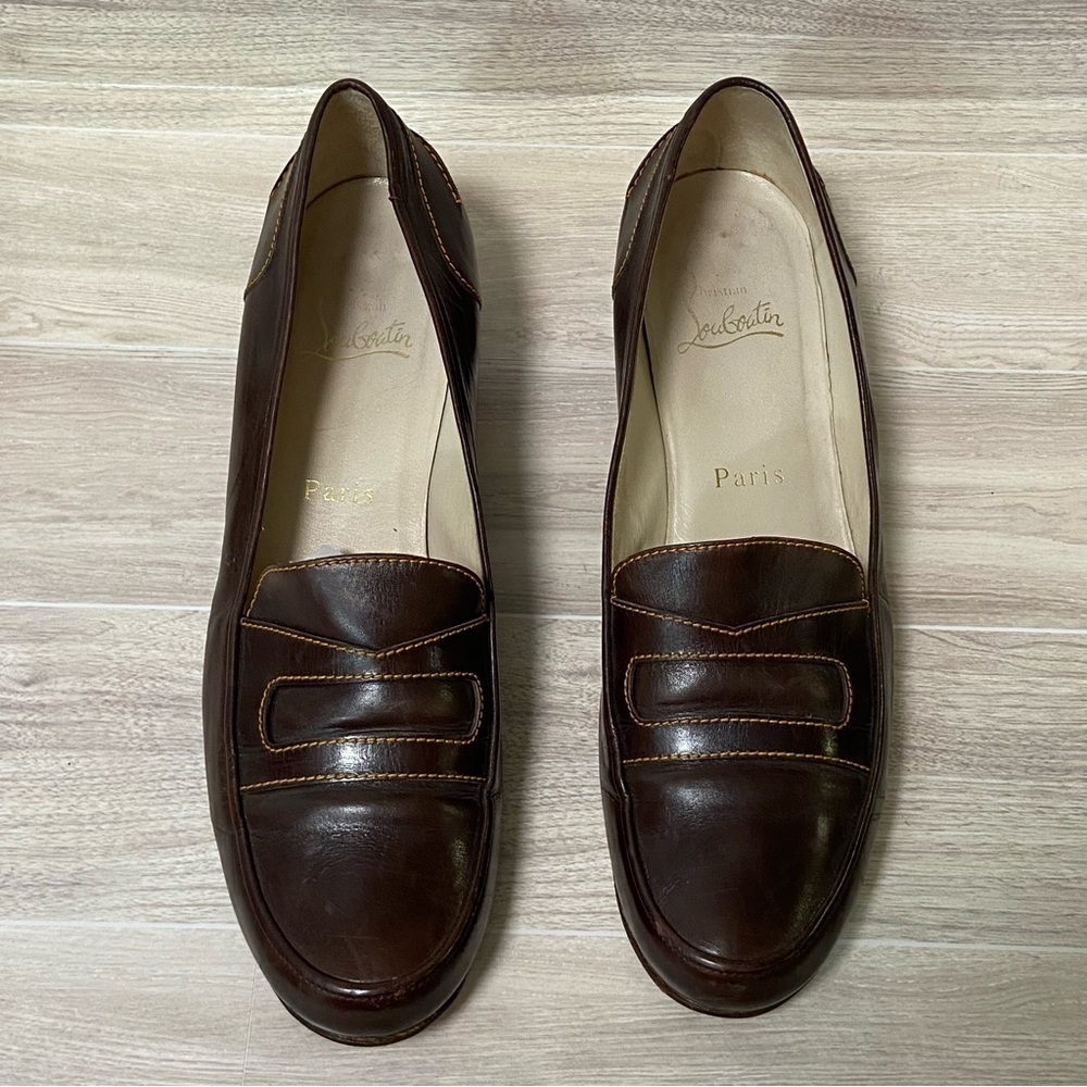 CHRISTIAN LOUBOUTIN VTG Red Bottom Brown Leather Penny Loafer Size 39 (US 9) - Picture 3 of 14